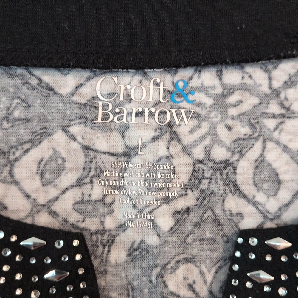 NWOT Croft barrow 3/4 Sleeve Top Large Rhinestone And Floral - Picture 2 of 5